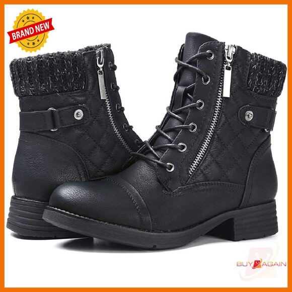 Women's Vegan Combat Boots Lace Up Ankle Booties Water Resistant